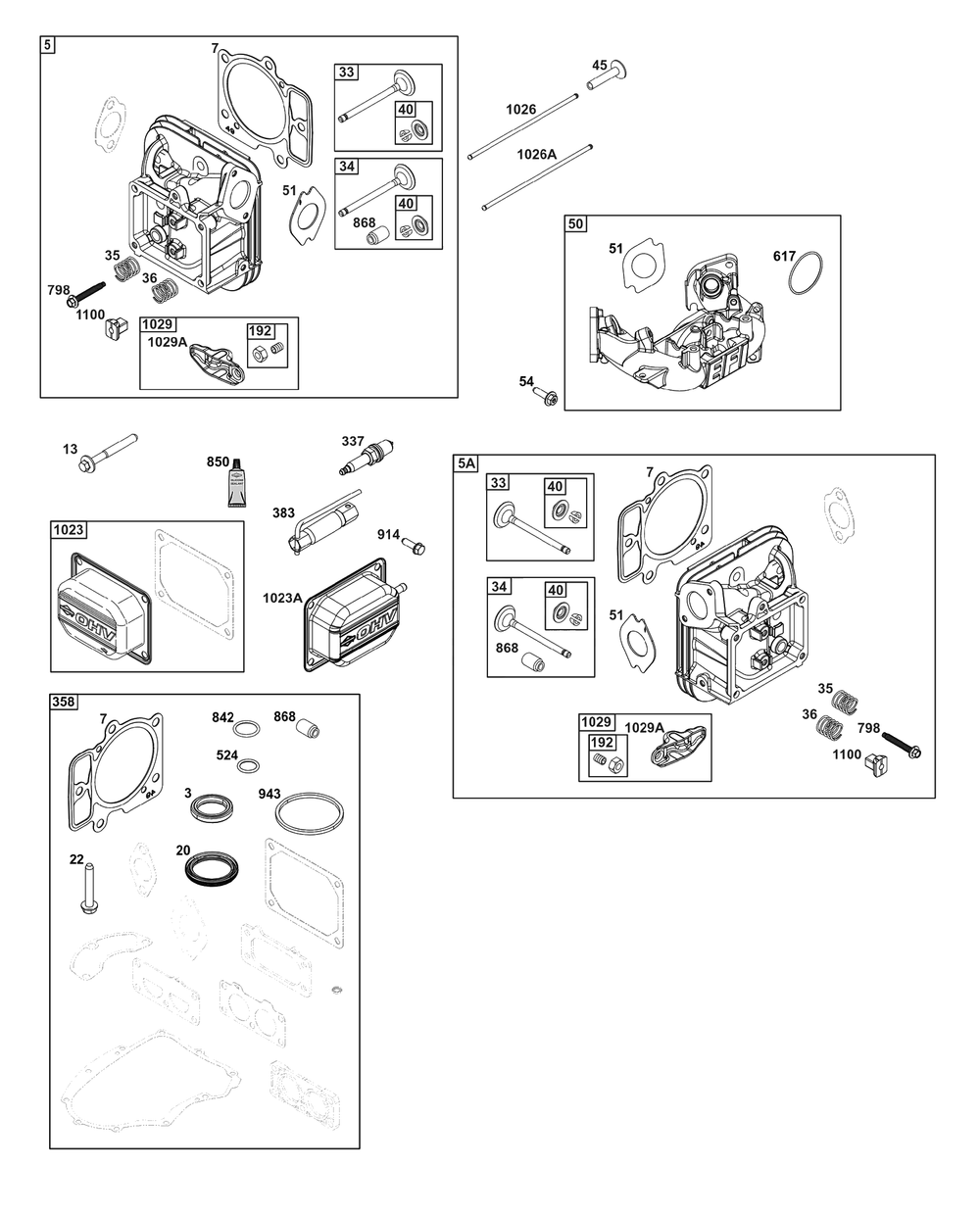 Cylinder Head Group Diagram and Parts List for 49X977-0015-J1  Briggs and Stratton Engine